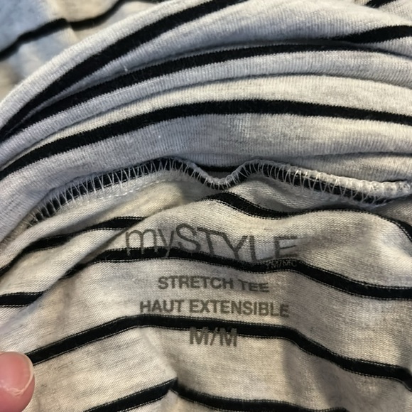 Grey and Black Stripe, Stretch Cotton Turtle Neck, Sz M - Picture 4 of 6